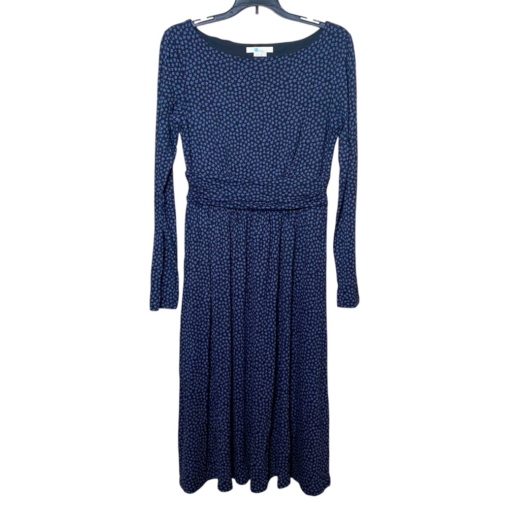 Boden Lucille Modest Jersey Knit Black and Gray Long Sleeve Midi Dress